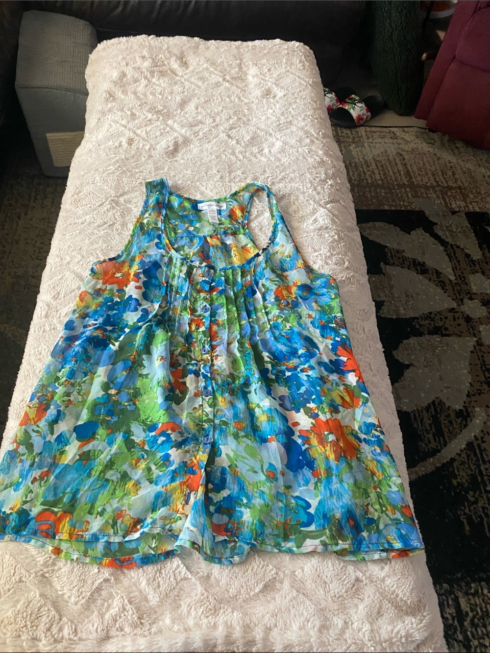 Floral Sleeveless Summer Top in Blue & Green